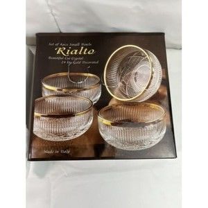 24k Blown Crystal Rialto Italy‎ set of 4 Bowls Hand Decorated 4.5”
